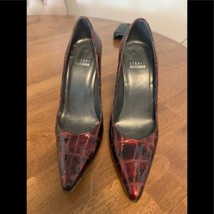 Stuart Weitzman Embossed Burgundy Patent Leather Pumps Size 7